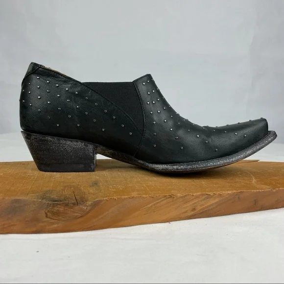 Old Gringo Black Leather Silver Studded Low Cut Ankle Cowboy Cowgirl Booties 8 - Picture 6 of 16
